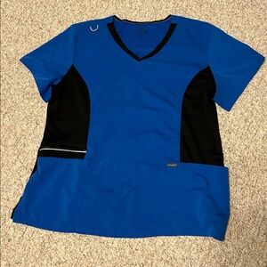 Women's Scrub Top by Sanibel Scrubs size XL Blue & Black in Excellent Condition